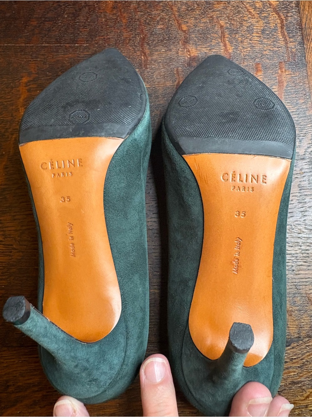 CELINE Paris Green Suede Pointed Toe Stiletto Pumps - Size 35 - Picture 7 of 8